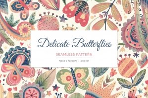 Delicate Butterflies, Floral Pattern