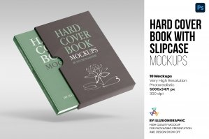 Hard Cover Book with Slipcase Mockup - 10 views