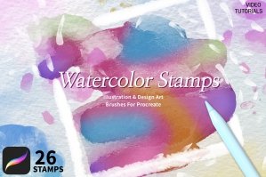 26 Watercolor Stamps Brushes for Procreate