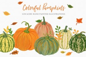 Colorful Pumpkins - Gouache Clipart