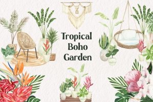 Tropical Boho Garden Watercolor