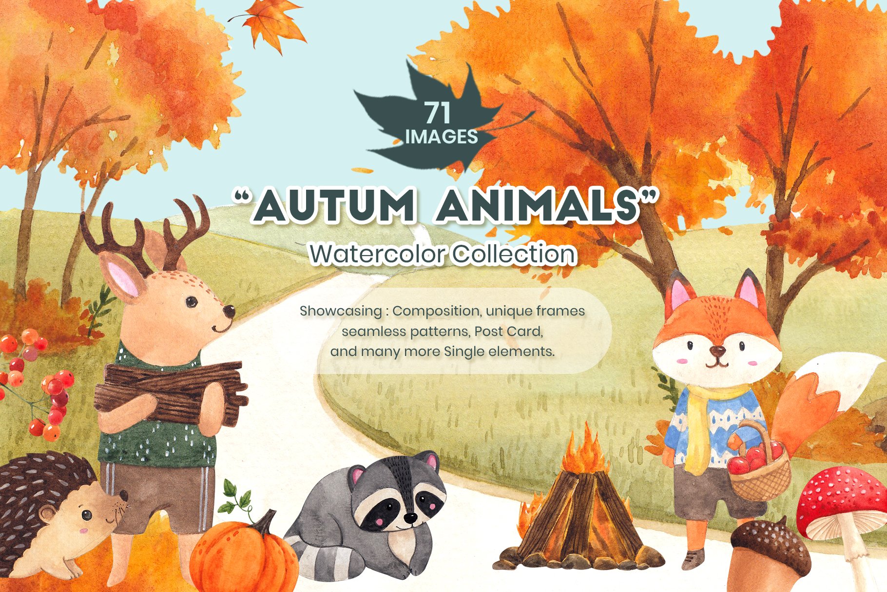 Autumn Animals Watercolor - Design Cuts