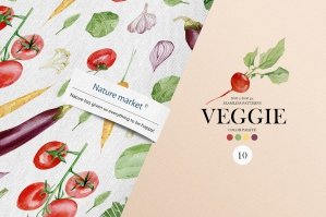 Veggie Watercolor Vegetables Pattern