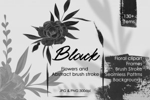 Black Flowers Gouache Illustrations And Abstract Clipart