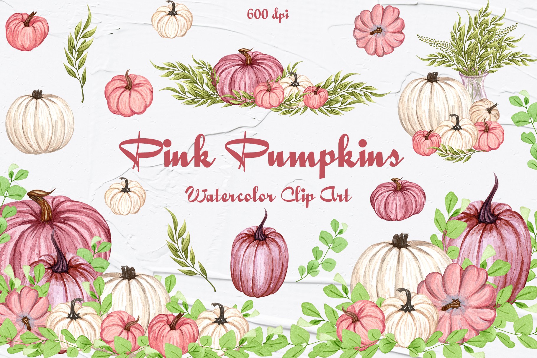 Pink Pumpkins Watercolor Clipart Design Cuts