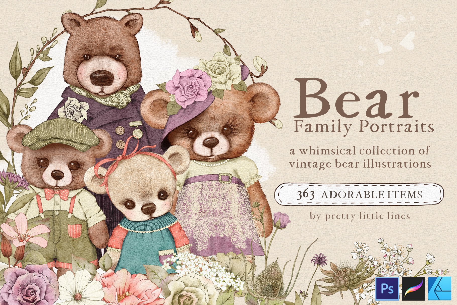 Bear Family Portraits – A Whimsical Collection of Vintage Bear Illustrations
