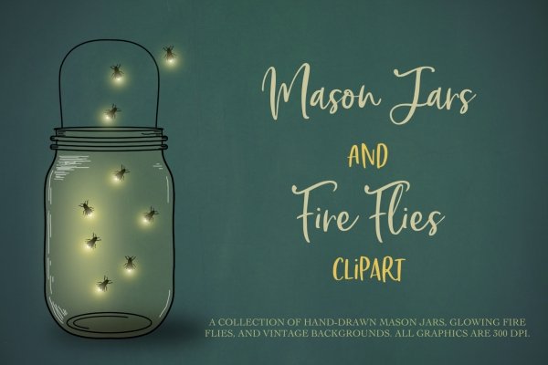 Fireflies and Mason Jars Clipart - Design Cuts