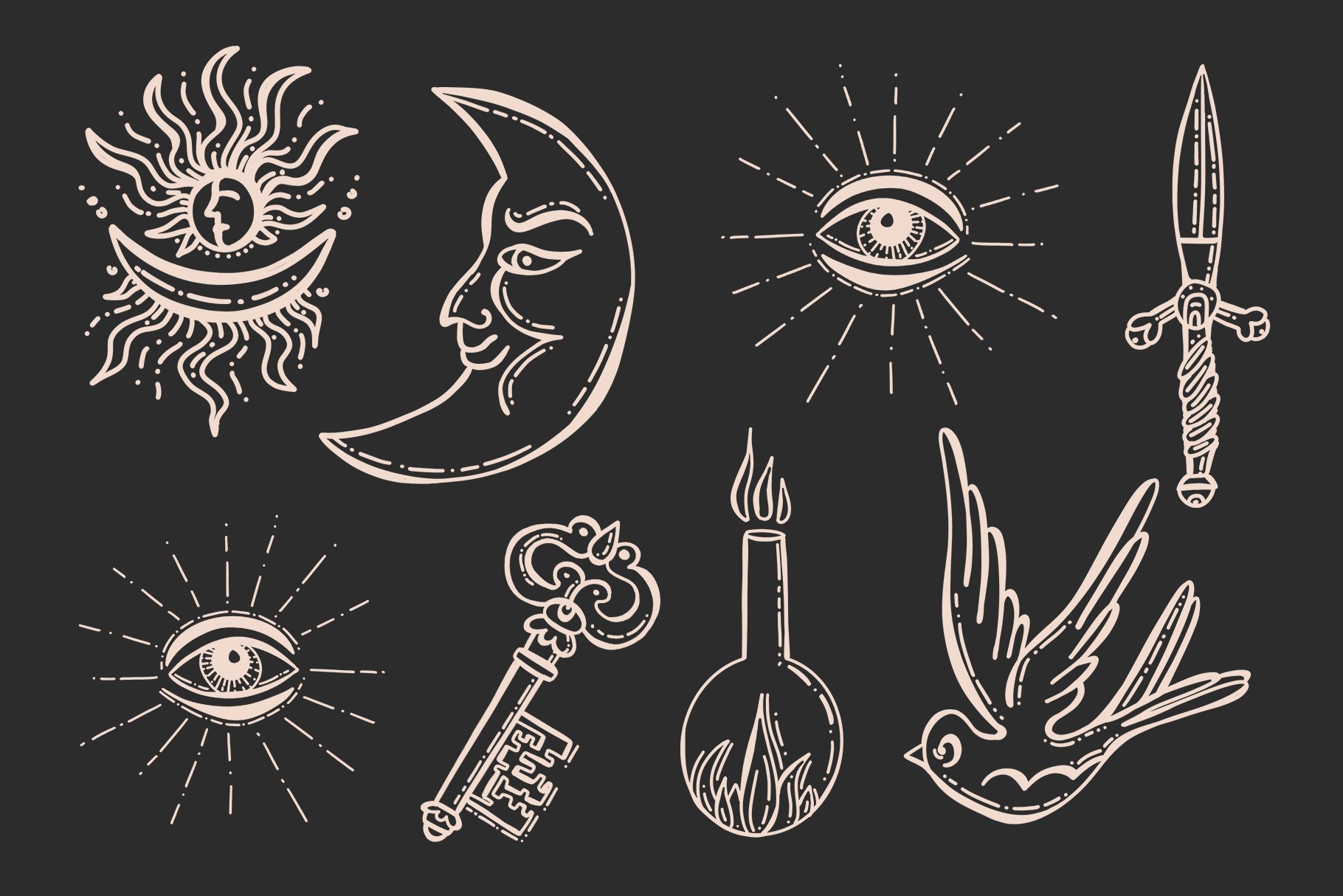 Mystic Symbols Sun & Moon Procreate Stamps Set
