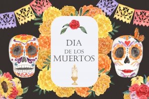 Dia de los Muertos - Watercolor Sugar Skulls and Marigolds