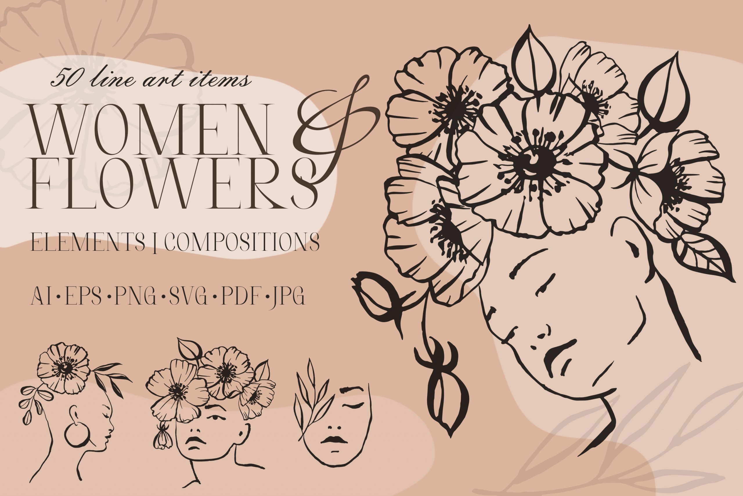 Line Art Women & Flowers Collection - Design Cuts