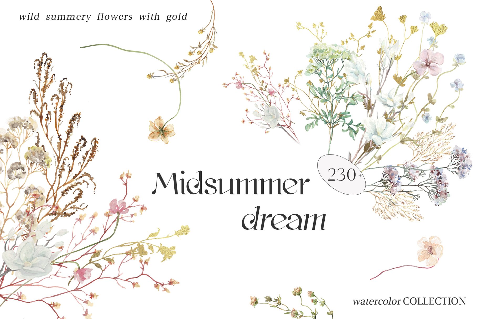 Midsummer Dream - Watercolor Delicate Wildflowers
