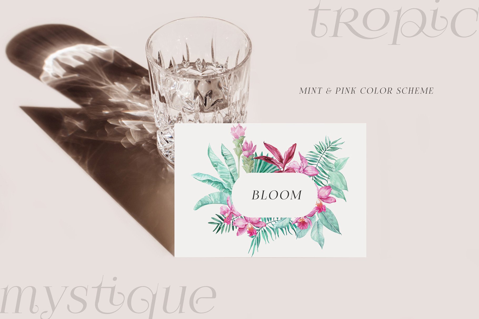 Tropic Mystique Watercolor Mint & Pink Collection