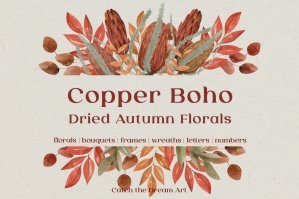 Copper Boho - Autumn Dried Florals Watercolor