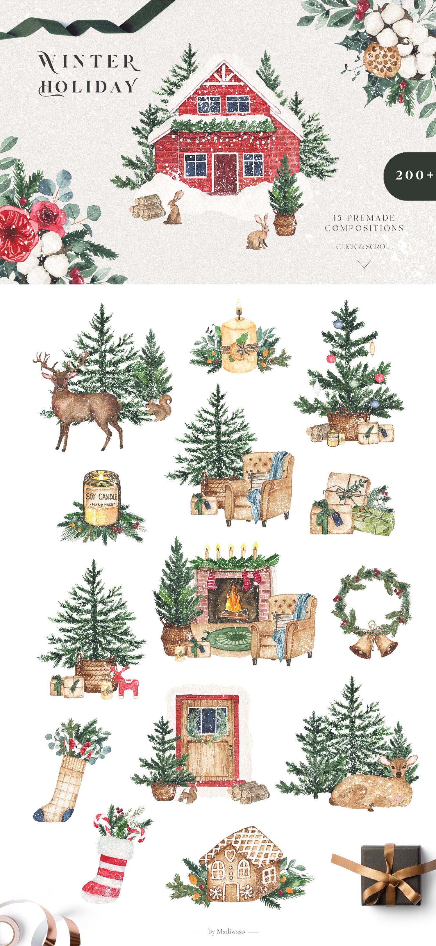 Christmas Watercolor Holiday Set - Design Cuts