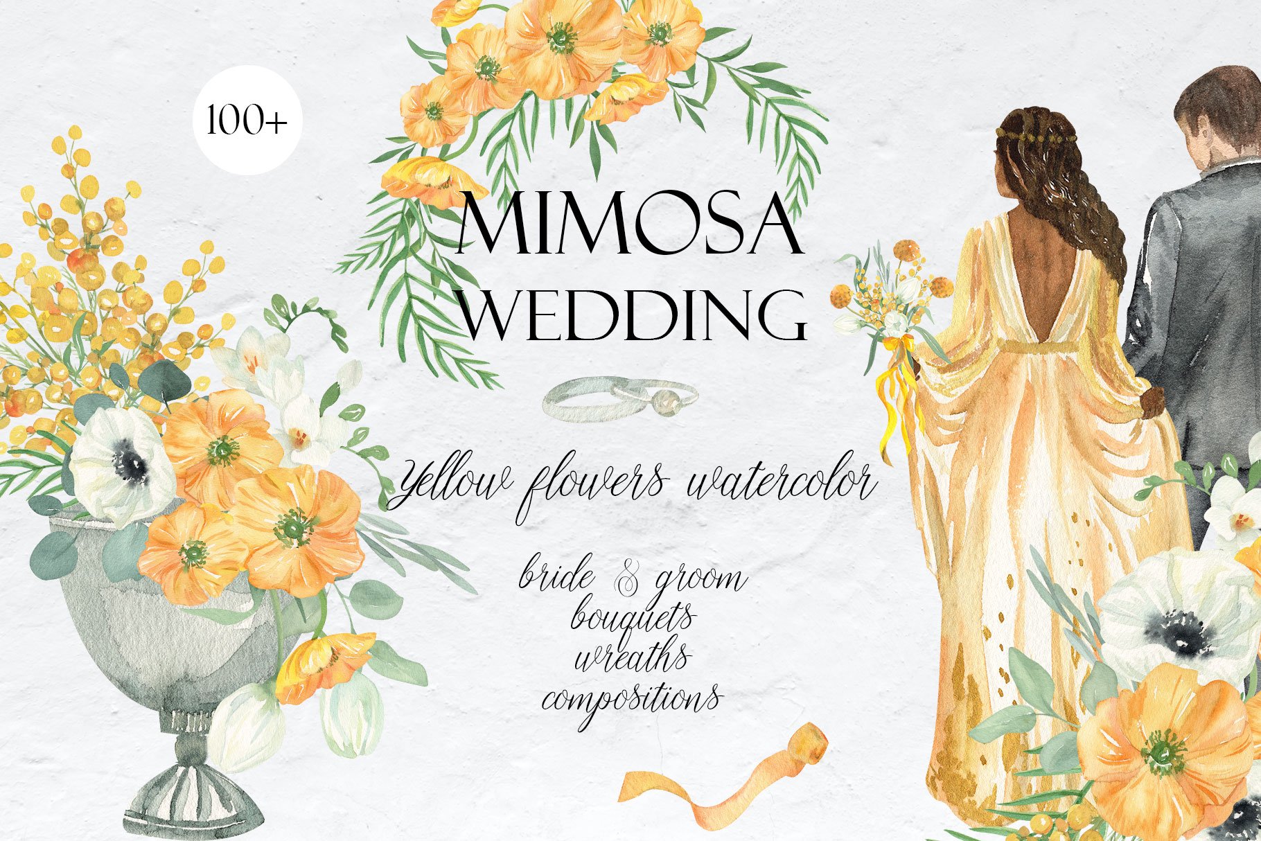 Mimosa Wedding - Yellow & Green Florals Watercolor
