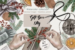 Gift Box DIY Watercolor Clipart