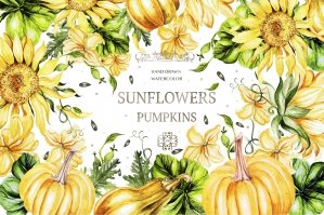 Watercolor Sunflower & Pumpkins 2
