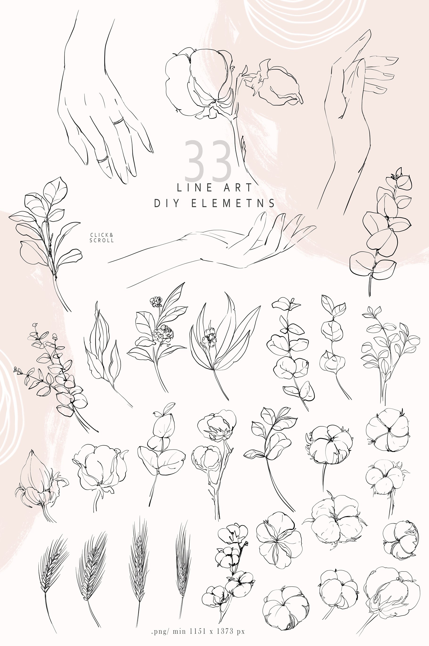 Abstract Art and Floral Line Drawing Collection