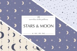 Celestial Stars & Moon Vector Patterns Pack