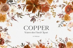 Copper Fall Watercolor Floral Clipart