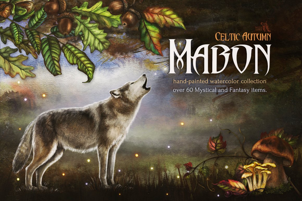 Mabon Celtic Autumn Watercolor Set Design Cuts