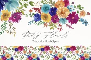 Bright Rainbow Watercolor Floral Clipart