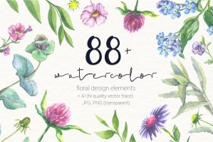 88 Watercolor Floral Set Png Jpg Ai