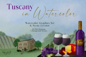 Tuscany in Watercolor – Graphics Set & Scene Creator