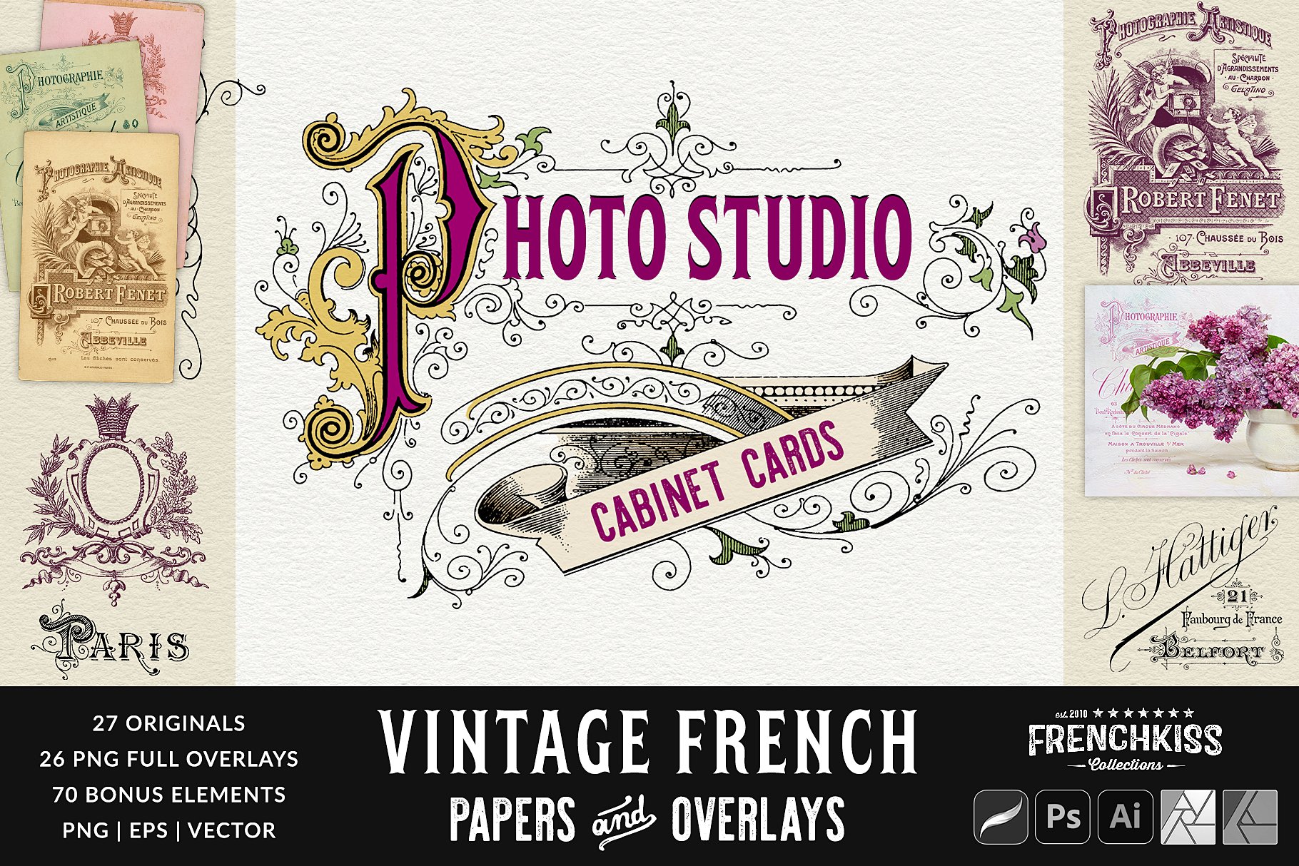 Vintage French Photo Studio Papers And Overlays