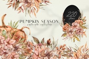 Watercolor Floral Fall Pumpkin Season Collection