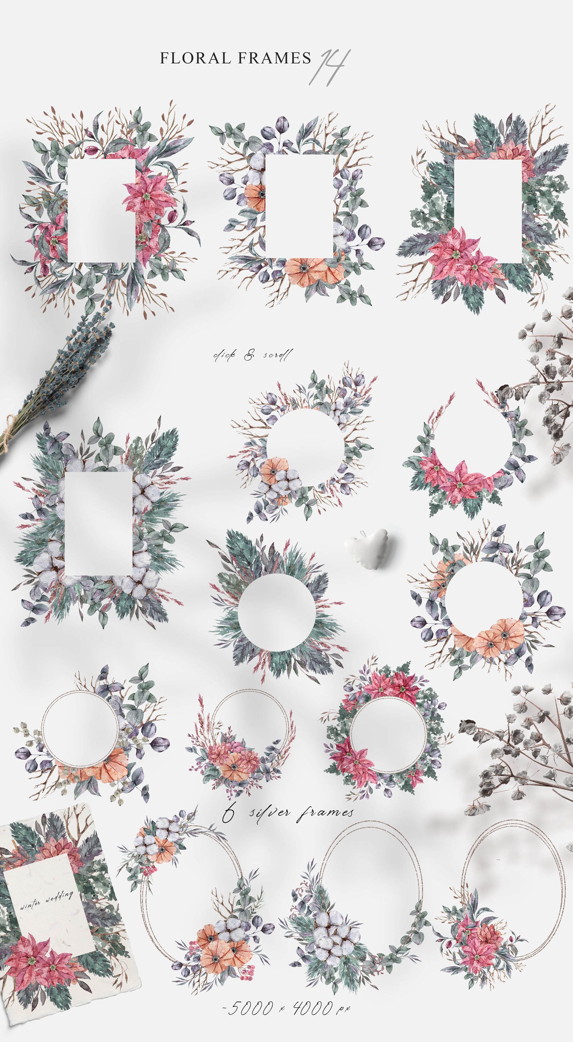 Winter Christmas Watercolor Floral Collection