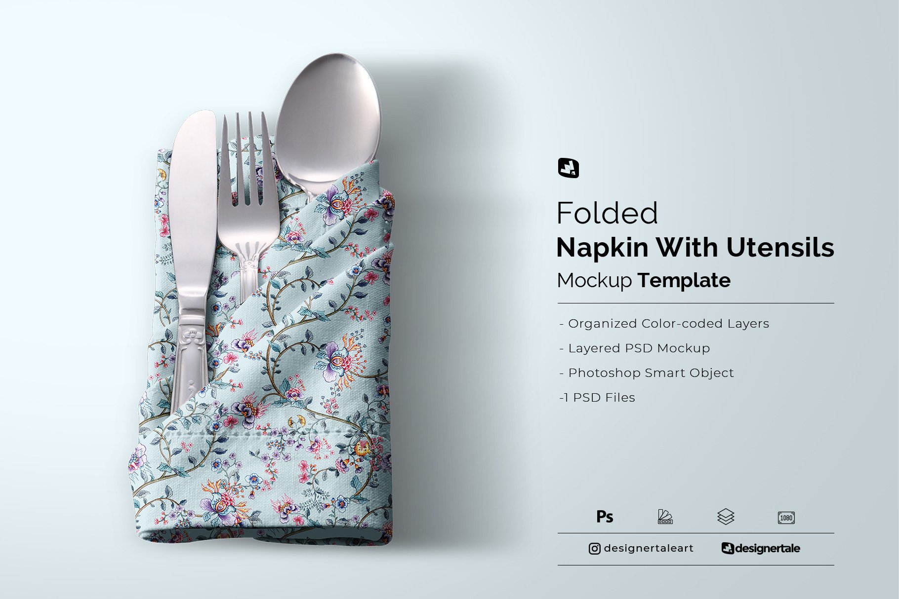 Folded Napkin With Utensils Mockup Design Cuts