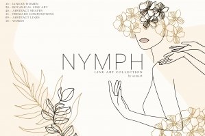 Nymph Line Art Women & Flowers Collection