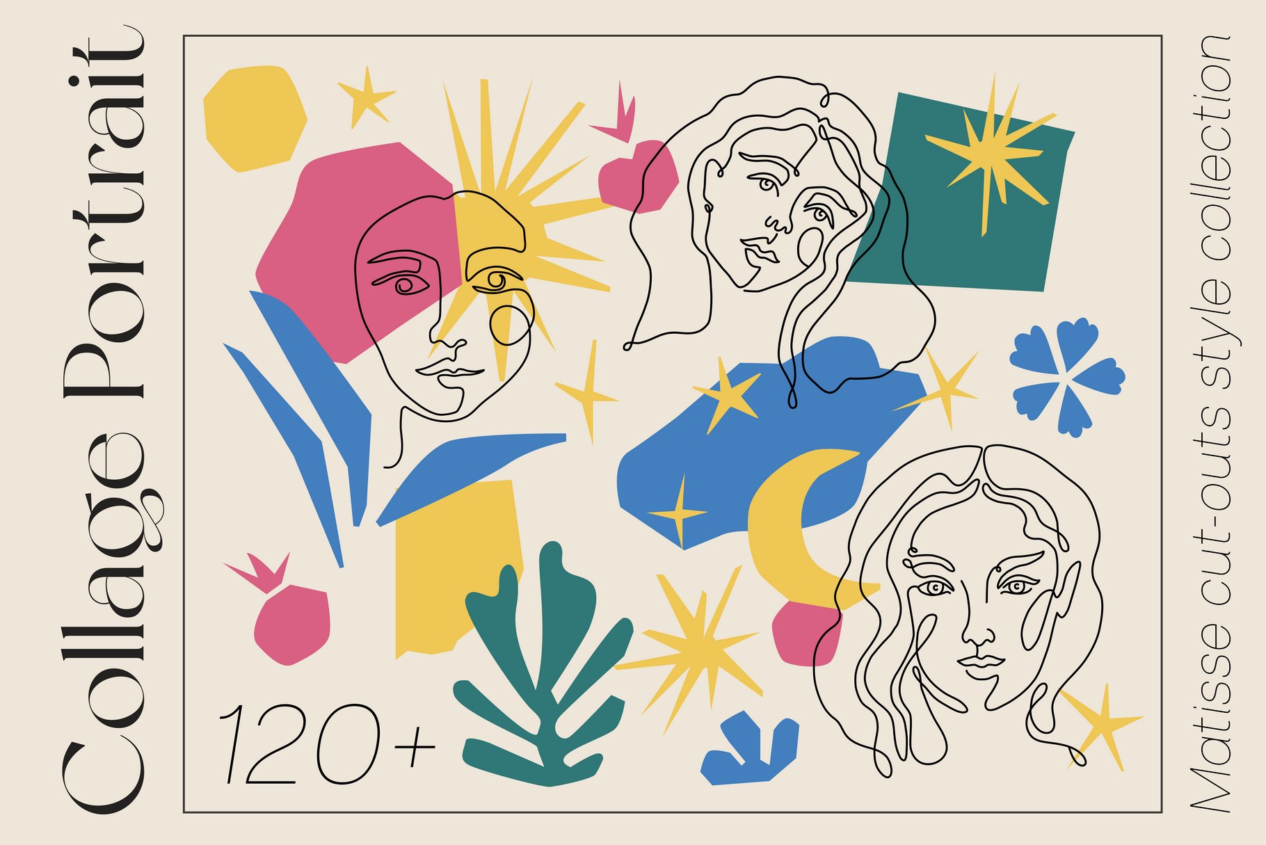 Collage Portrait - Matisse Cut-Outs & Line Art Women
