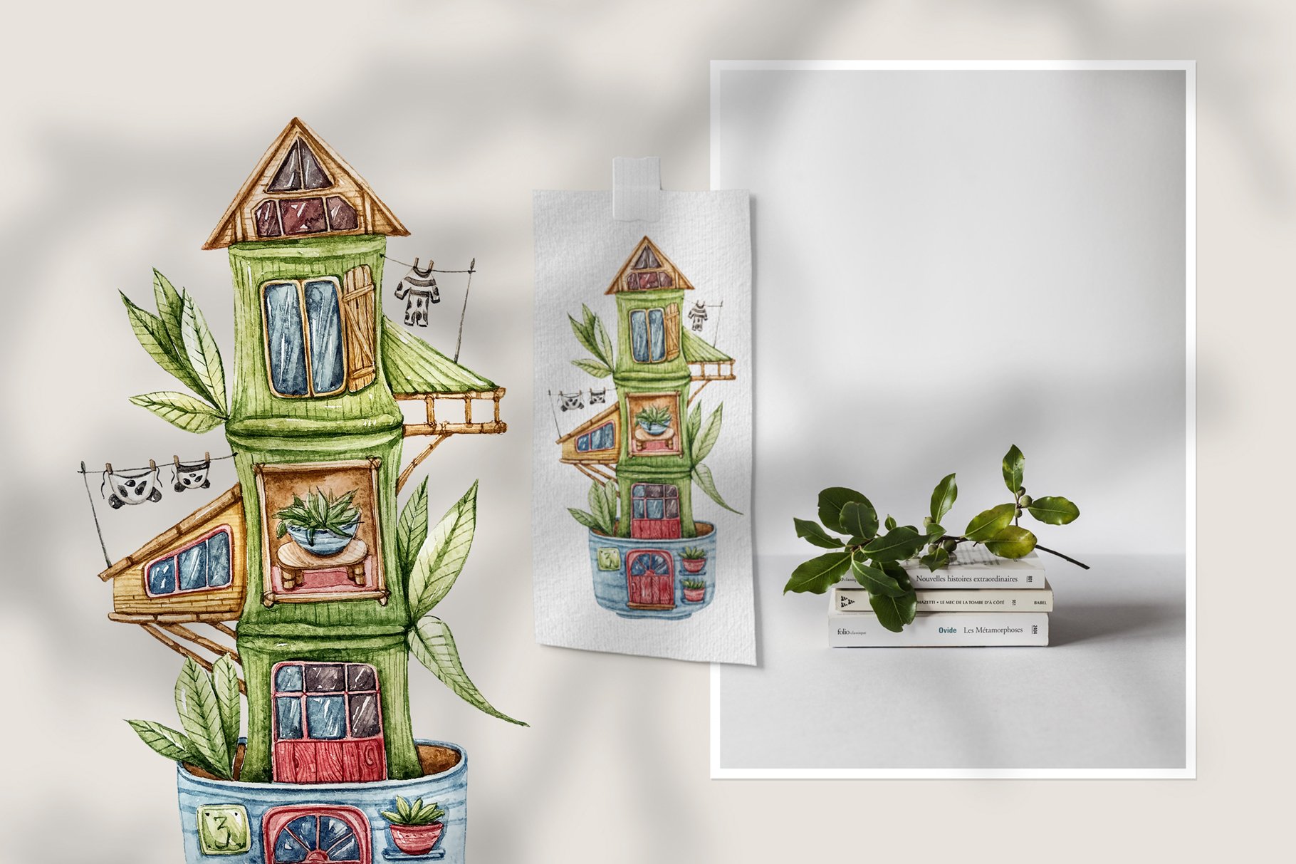 Watercolor Fairy Cute Nursery Houses Illustrations