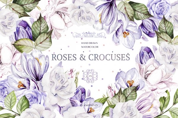 Watercolor Roses & Crocuses - Design Cuts