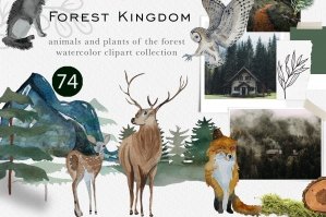 Watercolor Forest Animals and Plants