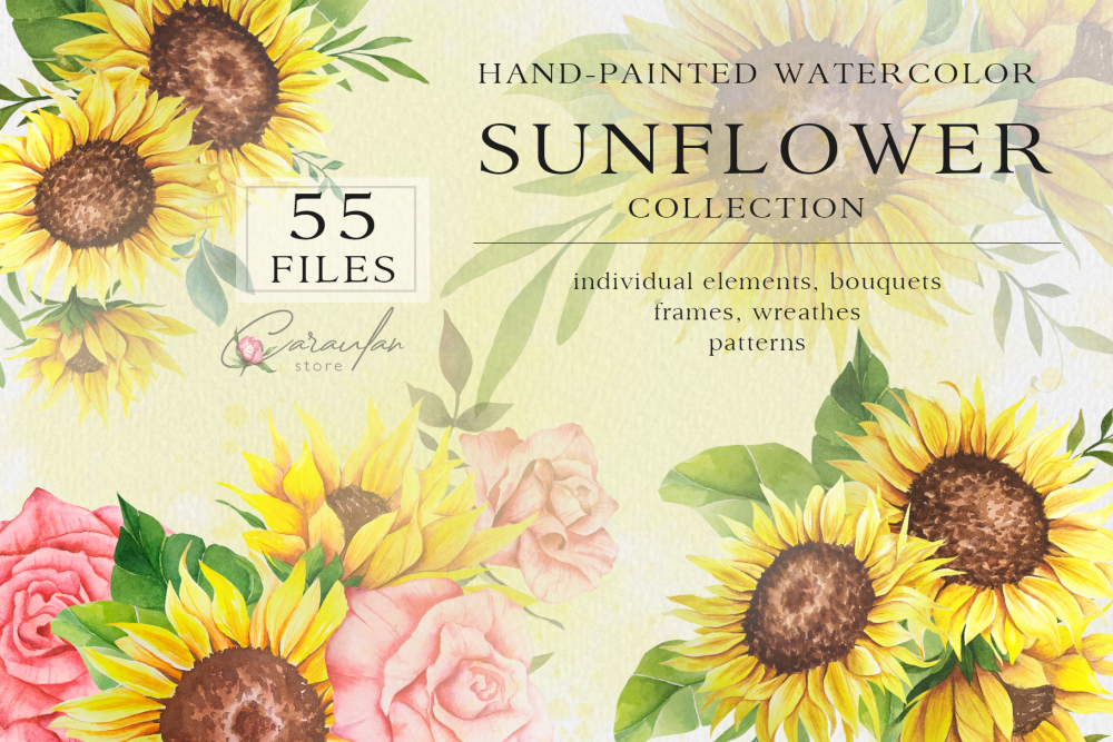 Watercolor Sunflower Collection - Design Cuts