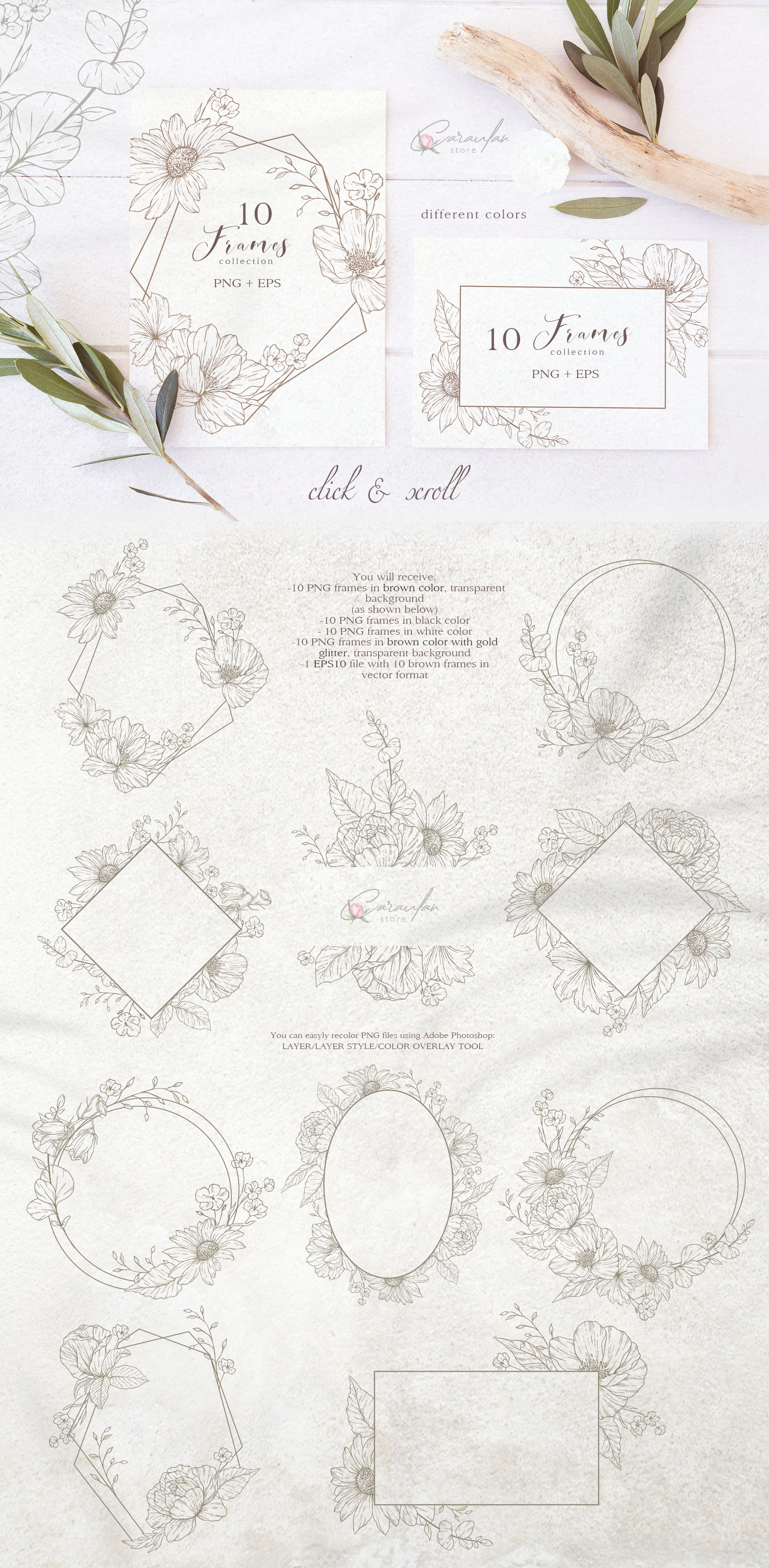 WINTER FLORAL Christmas Line Art Set - Design Cuts