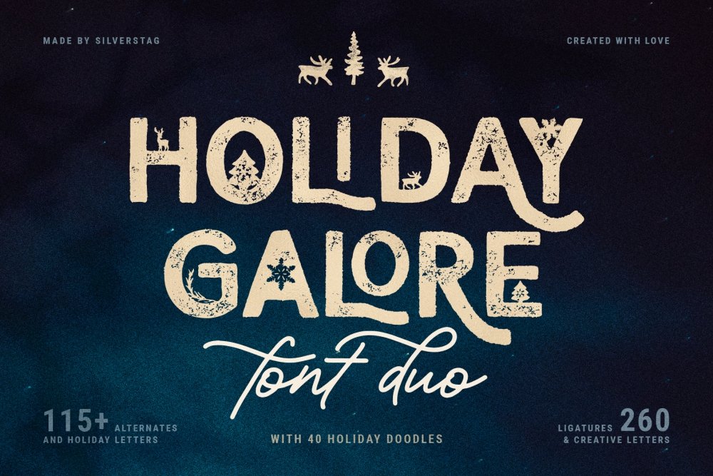 Holiday Galore – Hand-Drawn Font Duo With Doodles