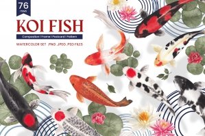 Koi Fishes Watercolor Illustration