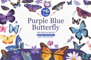 Purple Blue Butterfly Watercolor