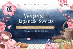 Wagashi Japanese Sweets Watercolor