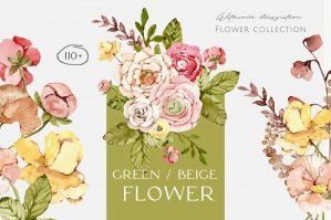 Green Beige Flower Collection