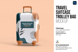Travel Suitcase Trolley Bag Mockups - 6 Views