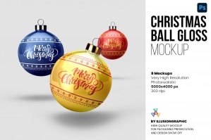 Christmas Ball Gloss Mockup - 8 Views