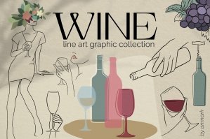 Abstract Wine Line Art Women