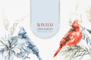 Winter Ornament Christmas Watercolor & Gold Floral Collection