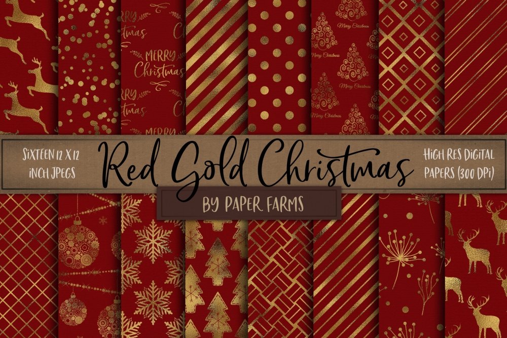 Red and Gold Christmas Digital Paper - Design Cuts