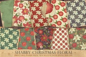 Shabby Christmas Floral Junk Journal Sheets